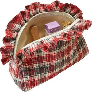Quilted Cosmetic Bag for Women Travel Toiletry Bags Scottish Buffalo Plaid Makeu